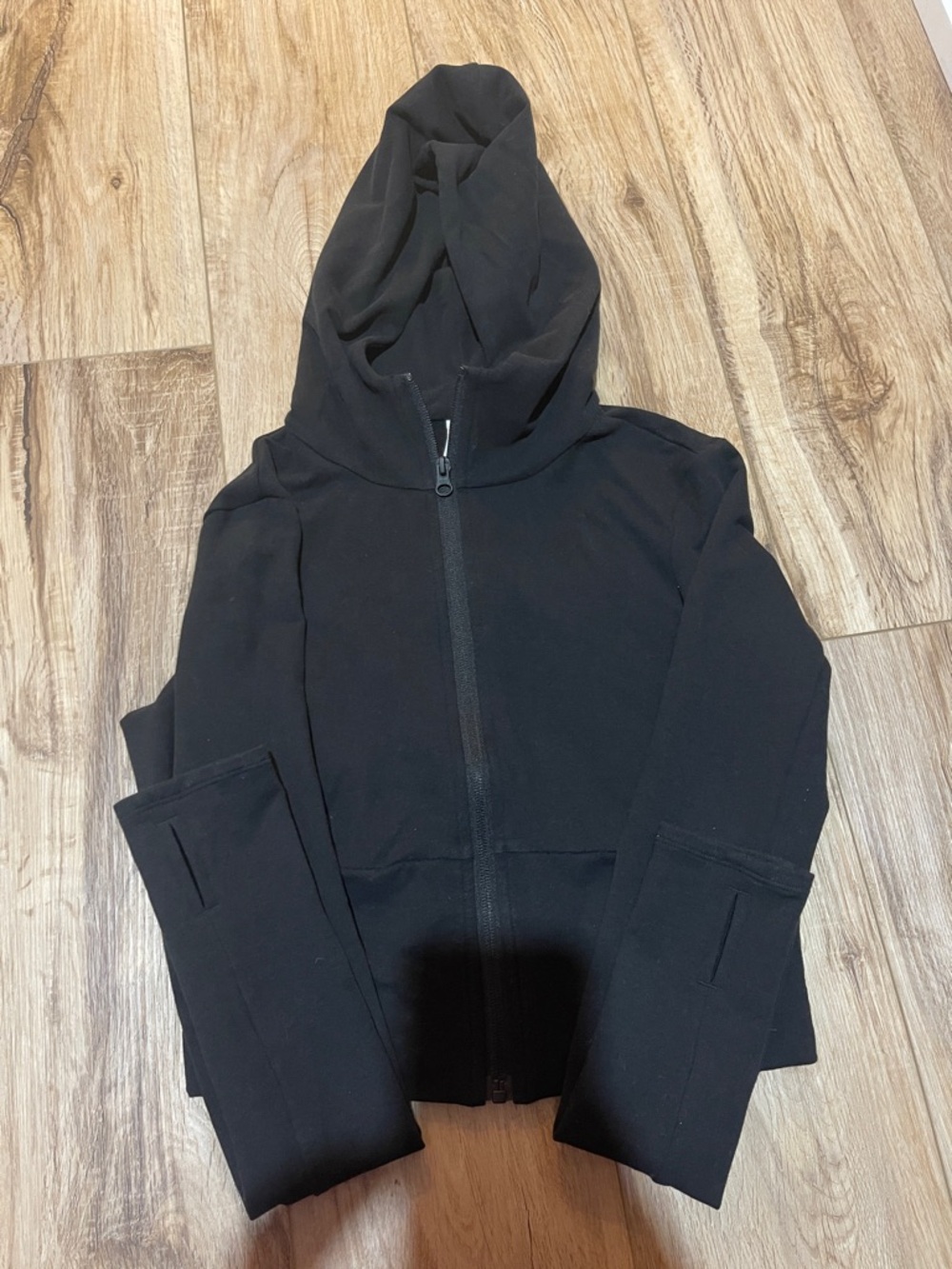 ALO Cropped Yoga Black Hoodie with White Logo